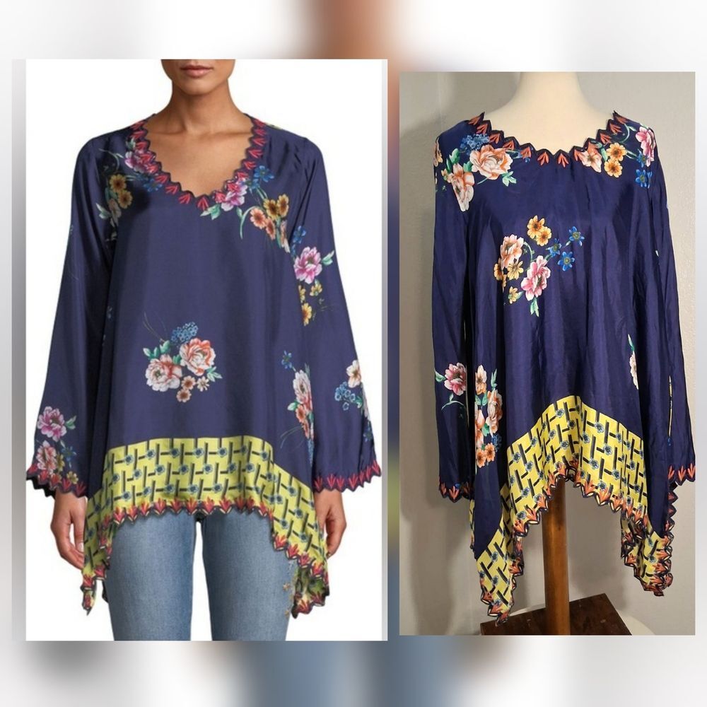 Johnny Was Navy Floral Tunic Top